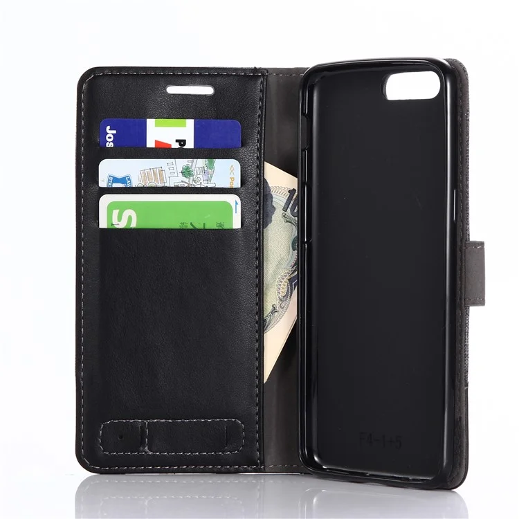MUXMA Splicing Leather Canvas Stand Mobile Phone Case for OnePlus 5 - Black