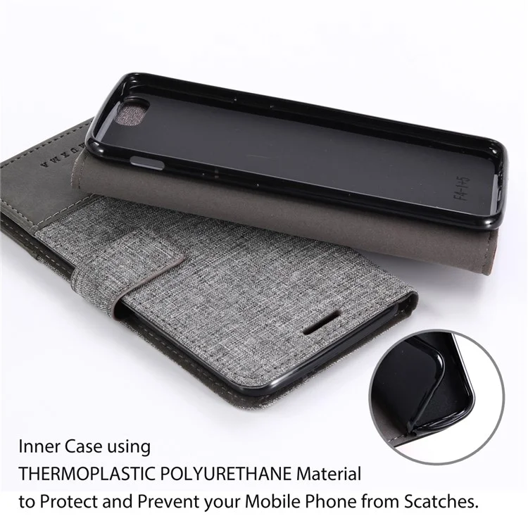 MUXMA Splicing Leather Canvas Stand Mobile Phone Cover for OnePlus 5 - Grey