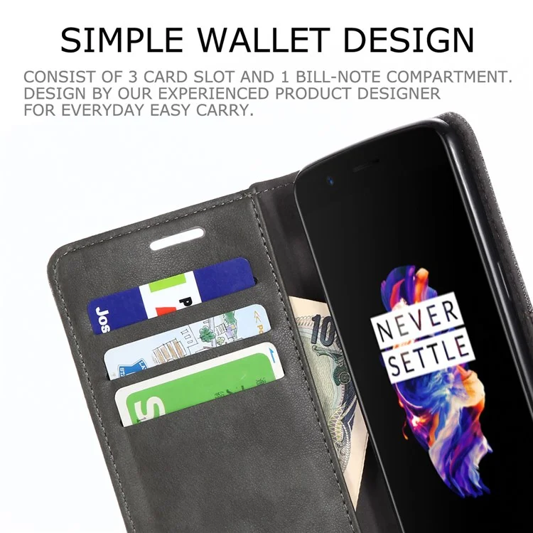 MUXMA Splicing Leather Canvas Stand Mobile Phone Cover for OnePlus 5 - Grey