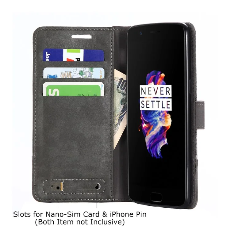 MUXMA Splicing Leather Canvas Stand Mobile Phone Cover for OnePlus 5 - Grey