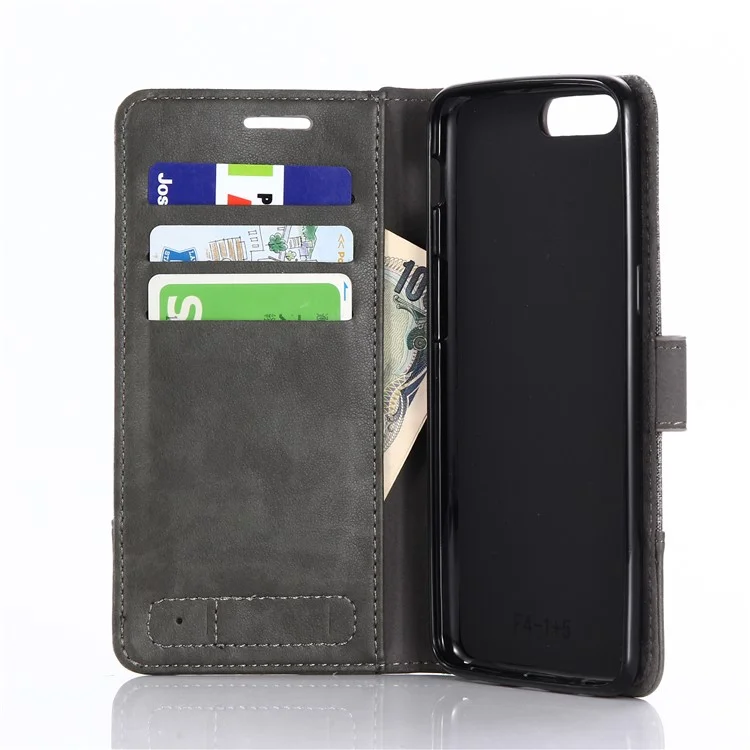 MUXMA Splicing Leather Canvas Stand Mobile Phone Cover for OnePlus 5 - Grey