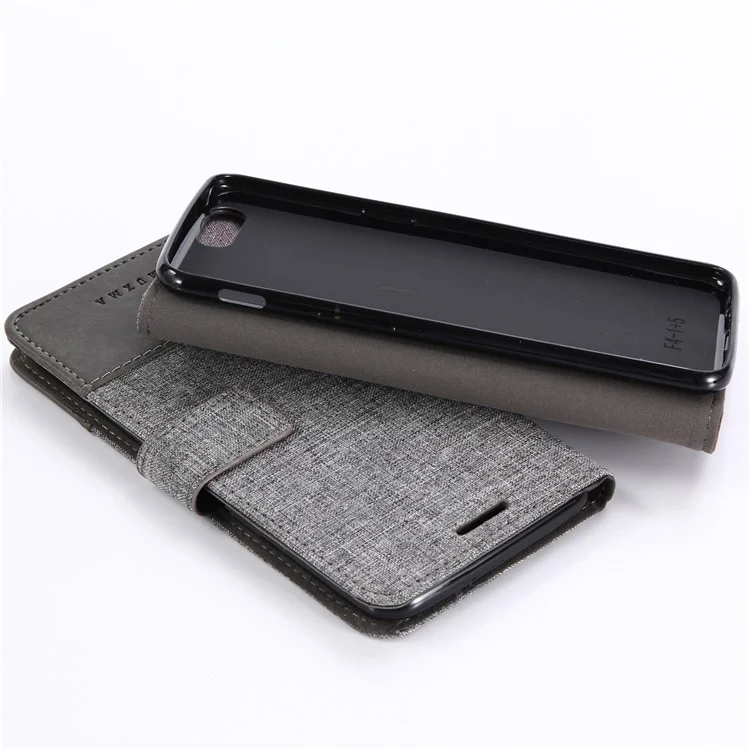 MUXMA Splicing Leather Canvas Stand Mobile Phone Cover for OnePlus 5 - Grey
