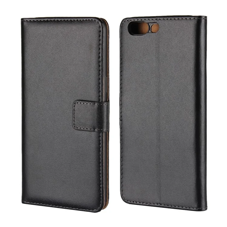 For OnePlus 5 Genuine Split Leather Stand Wallet Flip Case - Black