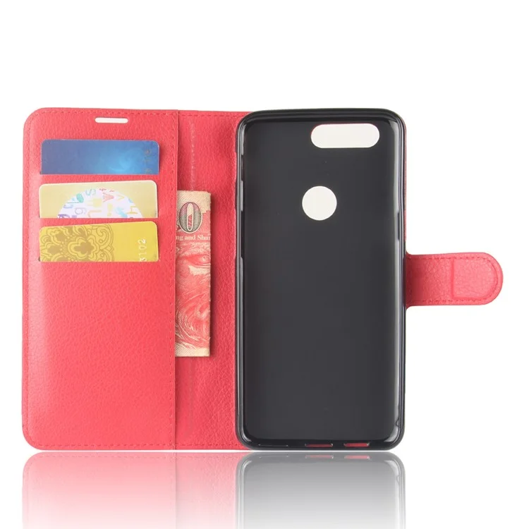 Litchi Texture Wallet Stand Leather Shell for OnePlus 5T - Red