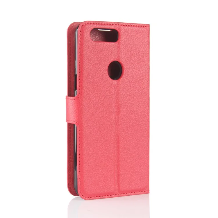 Litchi Texture Wallet Stand Leather Shell for OnePlus 5T - Red