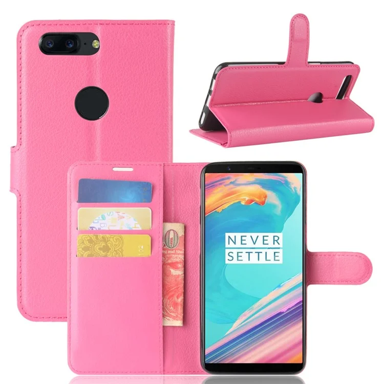 Litchi Texture Wallet Stand Leather Phone Case For Oneplus 5T - Rose