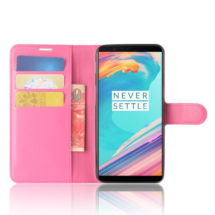 Litchi Texture Wallet Stand Leather Phone Case For Oneplus 5T - Rose