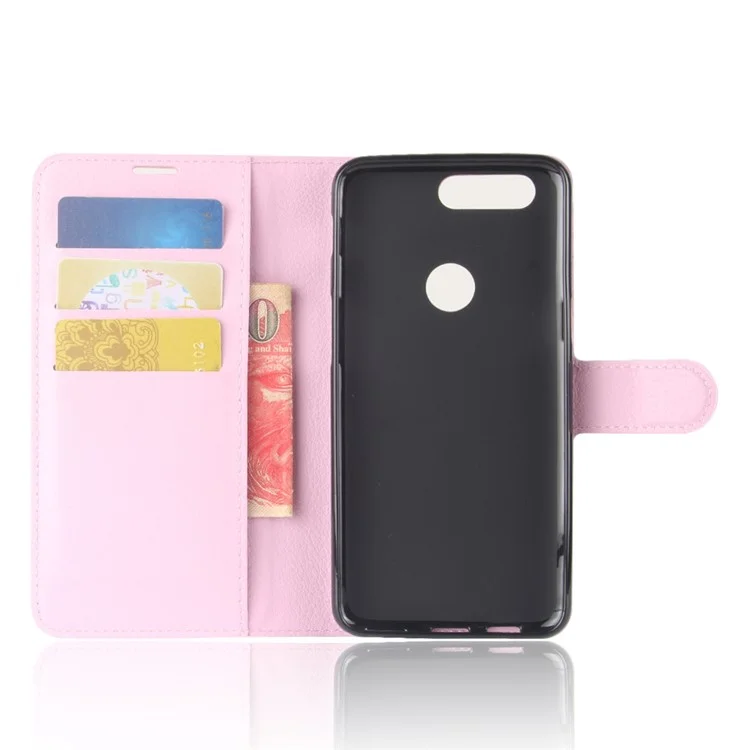 Litchi Texture Wallet Stand Leather Phone Cover for OnePlus 5T - Pink