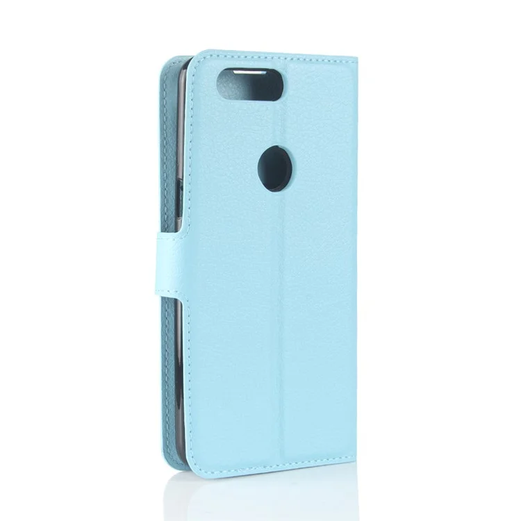 Litchi Grein Stand Stand Leather Mobile Case Para OnePlus 5T - Azul