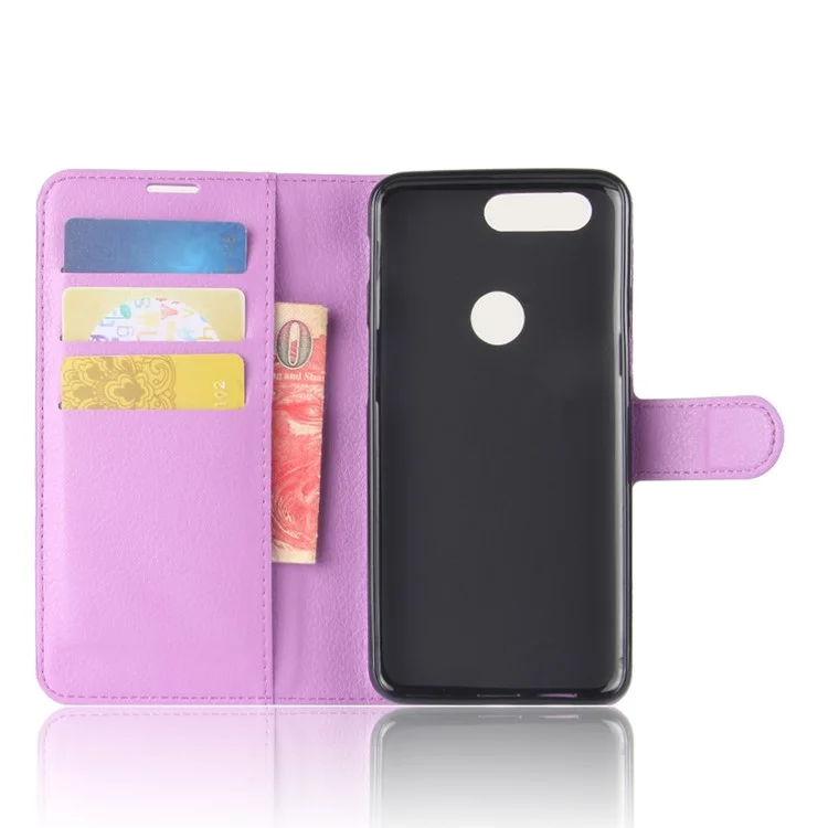 Litchi Skin Wallet Stand Leather Mobile Cover for OnePlus 5T - Purple