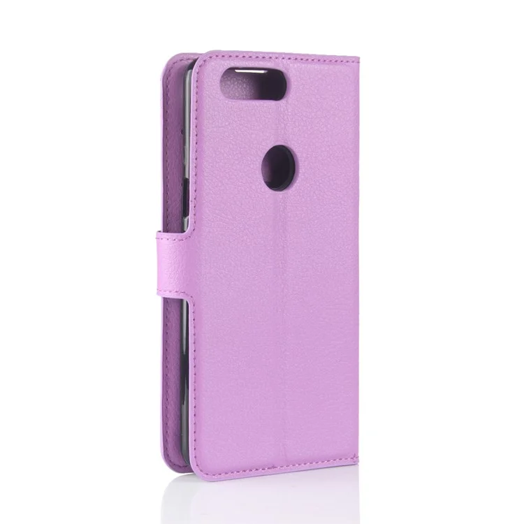 Litchi Skin Wallet Stand Leather Mobile Cover for OnePlus 5T - Purple