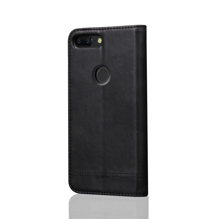Retro Style Auto-absorbed Crazy Horse Leather Wallet Stand Case for OnePlus 5T - Black
