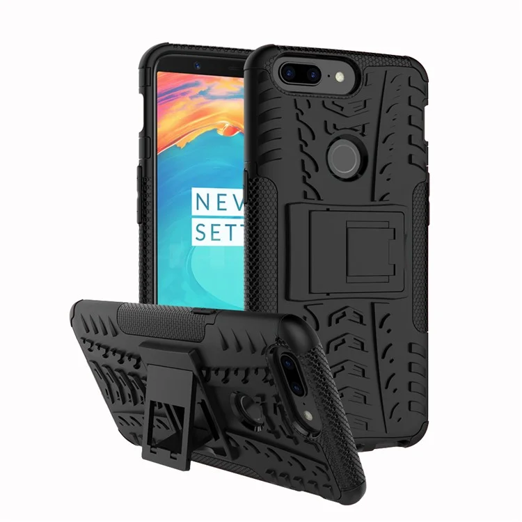 Tyre Pattern 2-in-1 PC + TPU Hybrid Phone Case with Kickstand for OnePlus 5T - Black