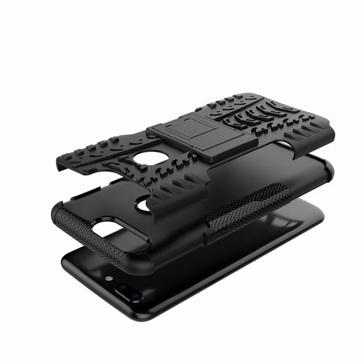 Reifenmuster 2-in-1 PC + TPU Hybrid-telefonhülle Mit Kickstand Für OnePlus 5T - Schwarz