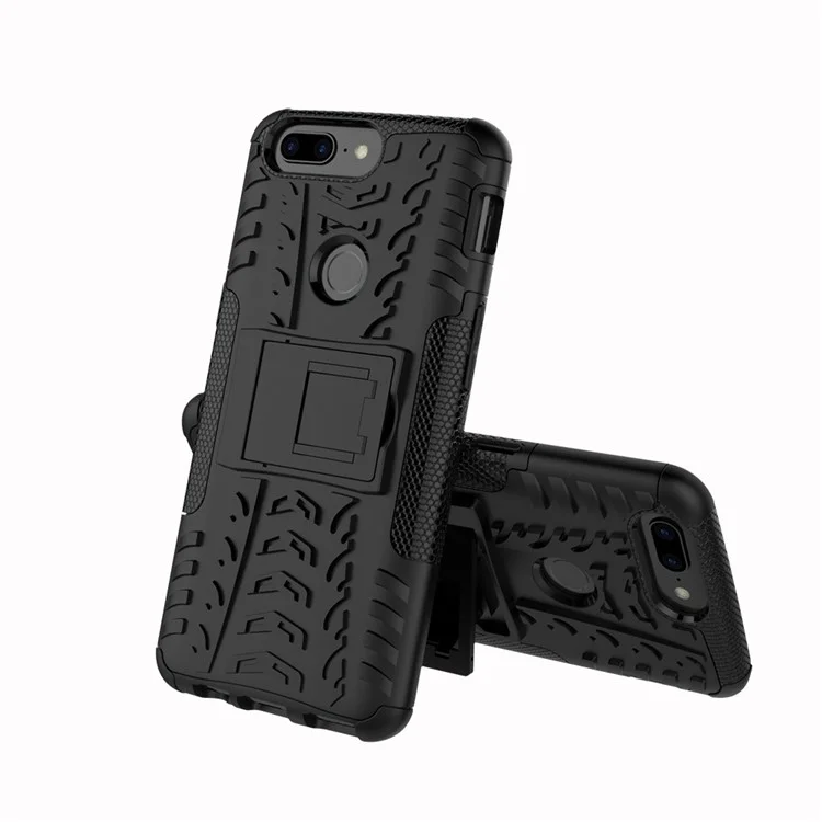 Tyre Pattern 2-in-1 PC + TPU Hybrid Phone Case with Kickstand for OnePlus 5T - Black