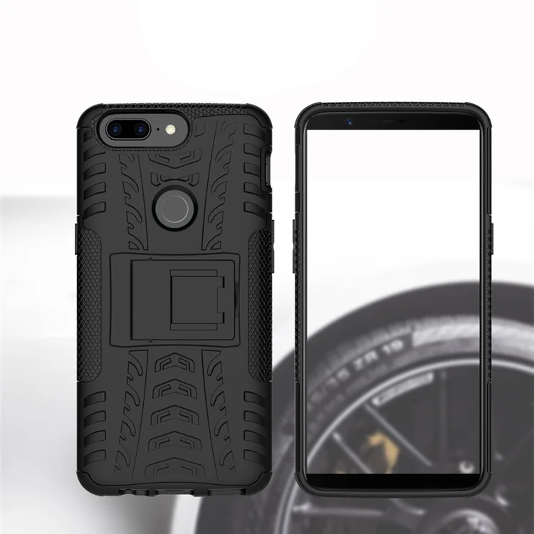 Tyre Pattern 2-in-1 PC + TPU Hybrid Phone Case with Kickstand for OnePlus 5T - Black