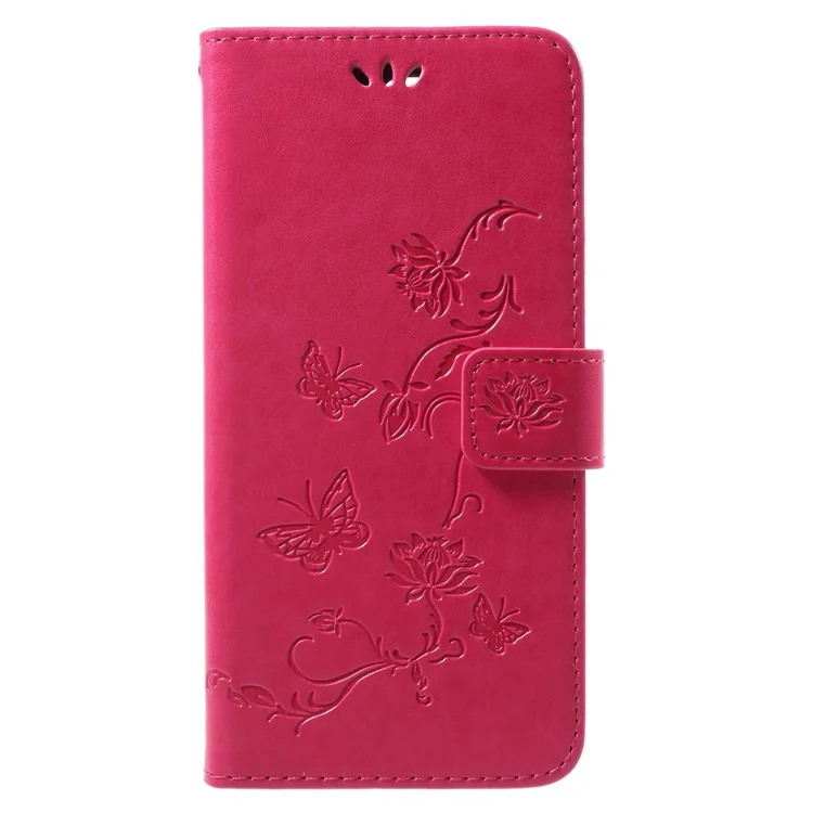 Imprint Butterfly Flower PU Leather Magnetic Wallet Case for OnePlus 5T - Rose