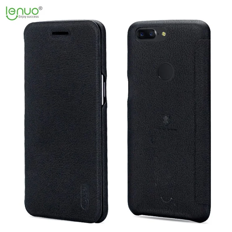 LENUO Ledream Flip Leather Casing with Card Holder for OnePlus 5T - Black