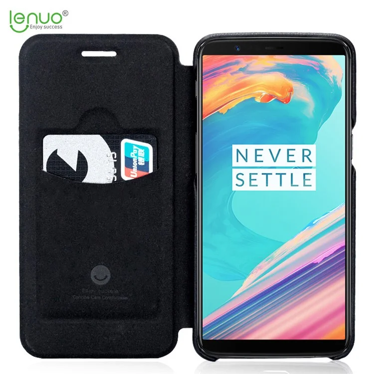 LENUO Ledream Flip Leather Casing with Card Holder for OnePlus 5T - Black