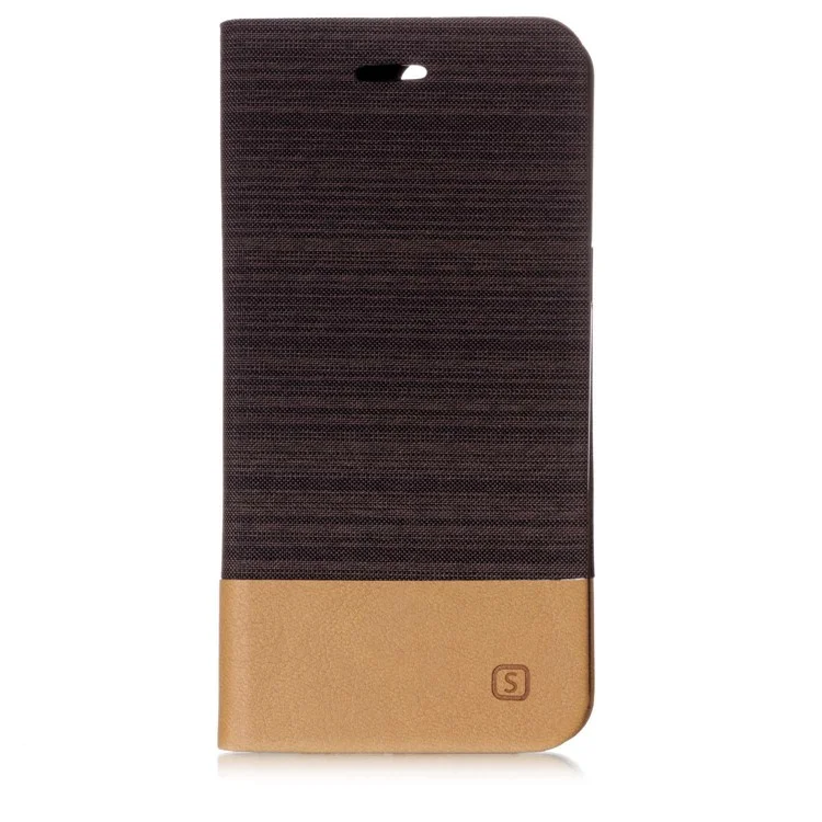 For OnePlus 5T Two-color Linen Texture Leather Stand Phone Accessory Case - Coffee