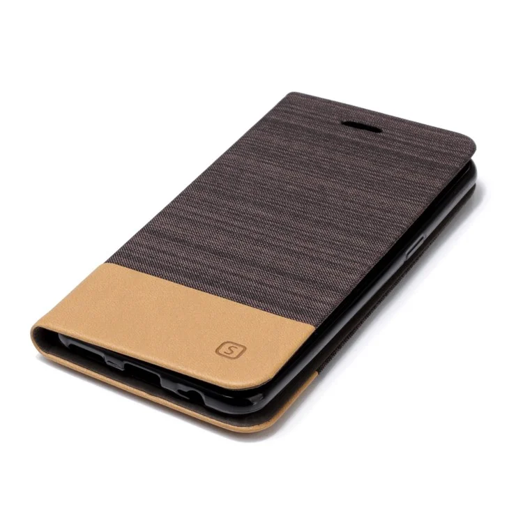 For OnePlus 5T Two-color Linen Texture Leather Stand Phone Accessory Case - Coffee