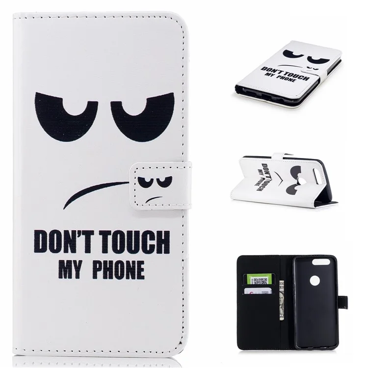 Embossing Leather Wallet Stand Mobile Case for OnePlus 5T - Do Not Touch My Phone