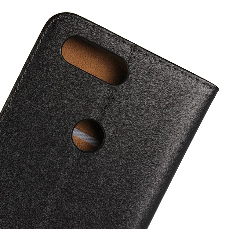 Genuine Split Leather Wallet Stand Phone Case for OnePlus 5T - Black
