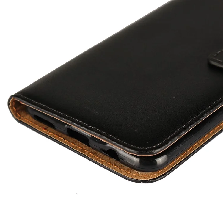 Genuine Split Leather Wallet Stand Phone Case for OnePlus 5T - Black