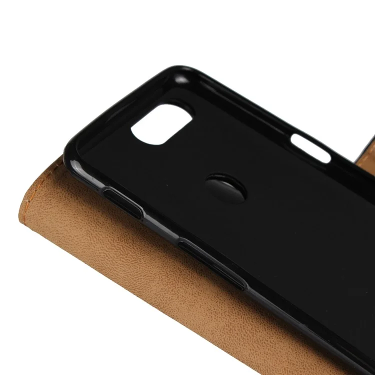 Genuine Split Leather Wallet Stand Phone Case for OnePlus 5T - Black