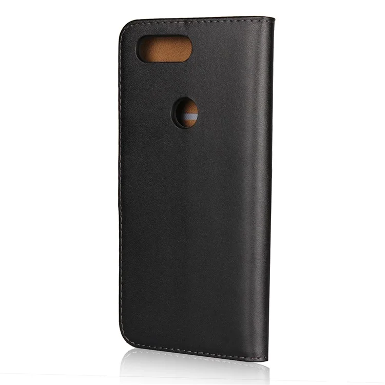 Genuine Split Leather Wallet Stand Phone Case for OnePlus 5T - Black