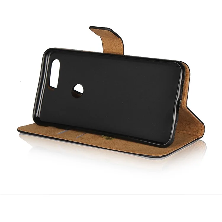 Genuine Split Leather Wallet Stand Phone Case for OnePlus 5T - Black