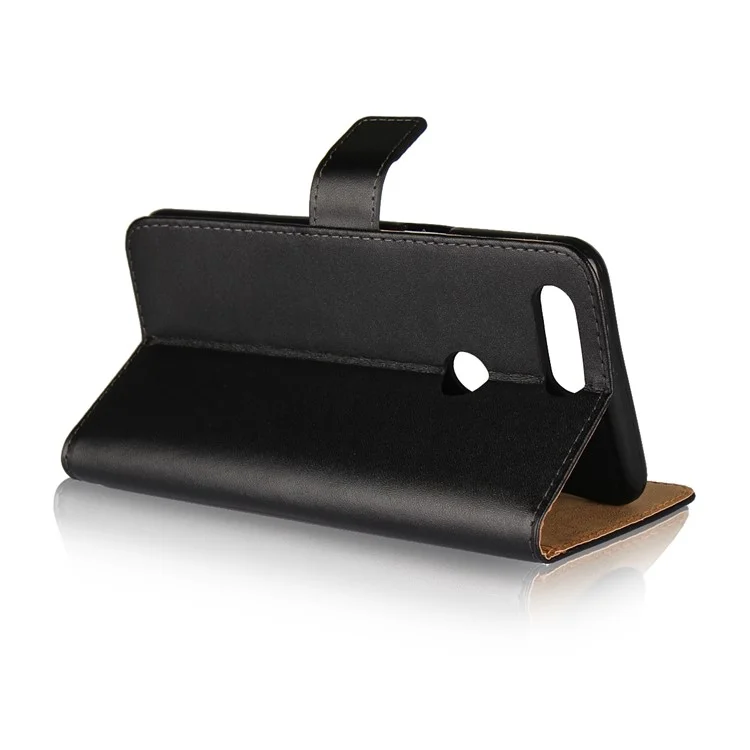 Genuine Split Leather Wallet Stand Phone Case for OnePlus 5T - Black
