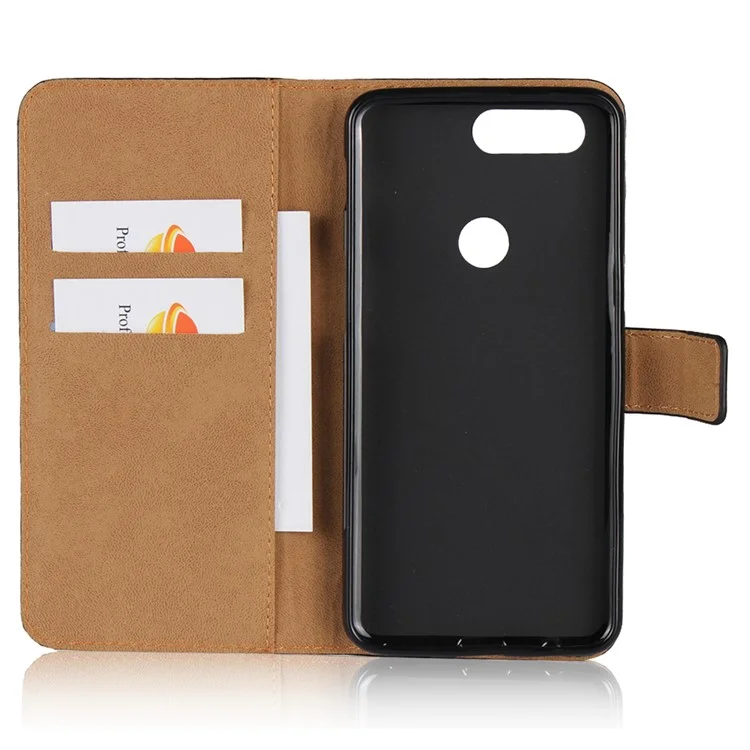 Genuine Split Leather Wallet Stand Phone Case for OnePlus 5T - Black