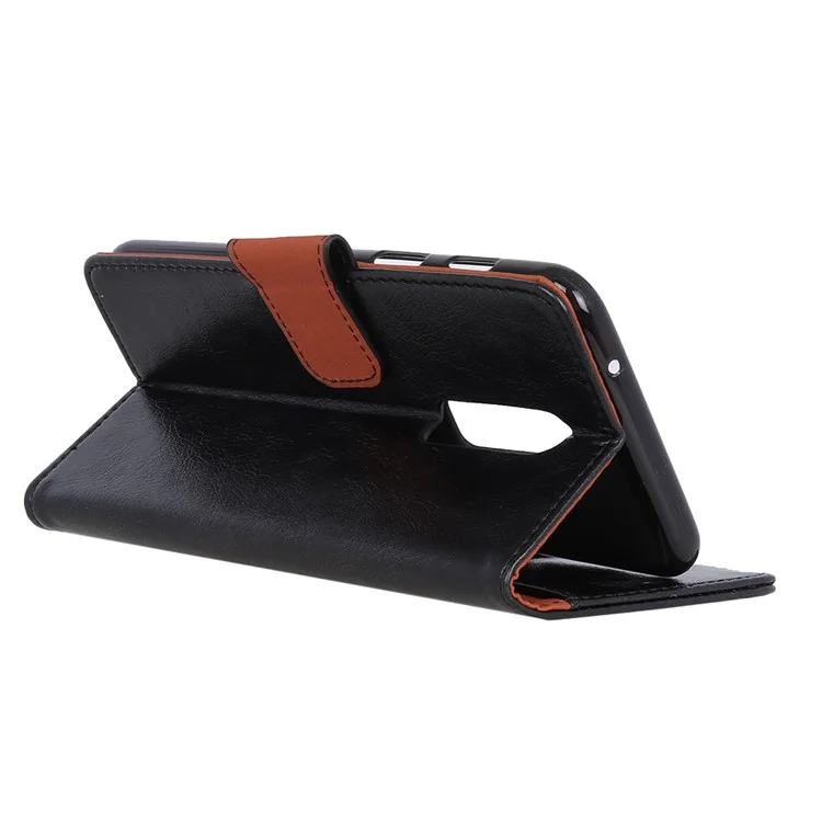 Textured Split Leather Wallet Case for OnePlus 6 - Black