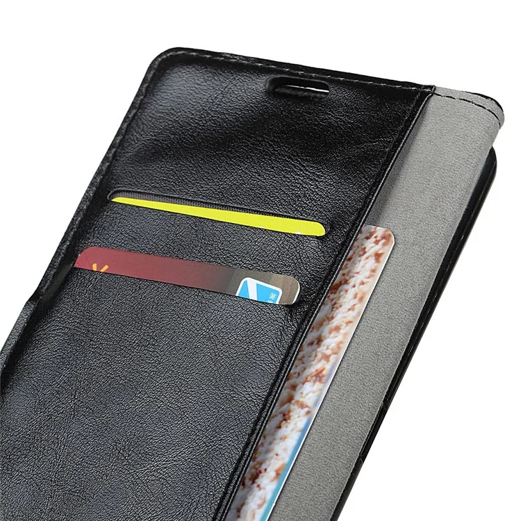 Crazy Horse Texture Wallet Leather Stand Phone Case for OnePlus 6 - Black
