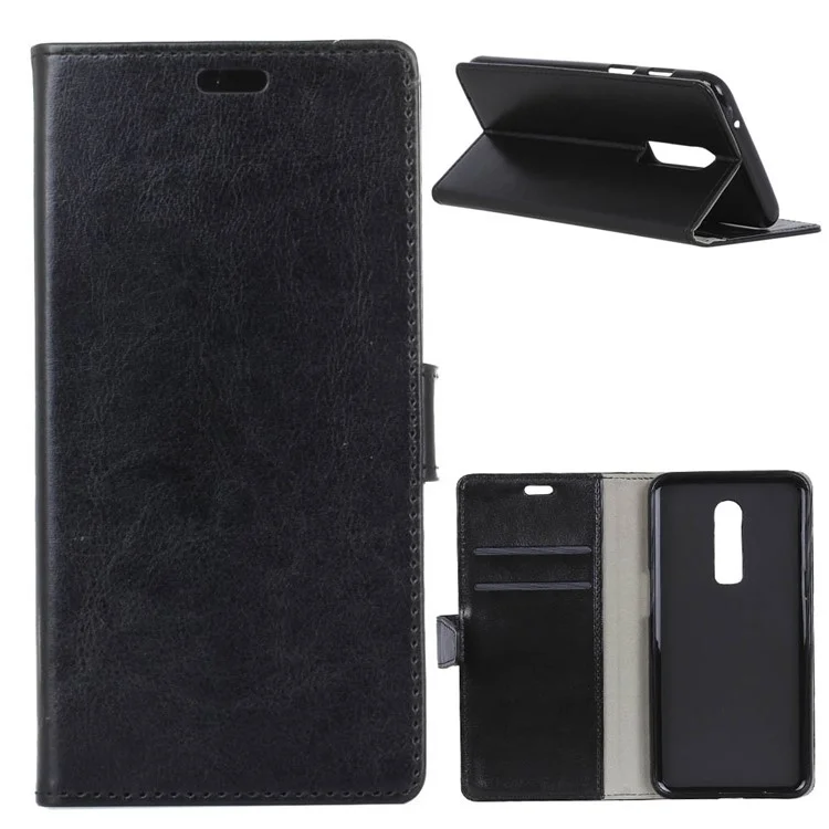 Crazy Horse Texture PU Leather Case for OnePlus 6 - Black