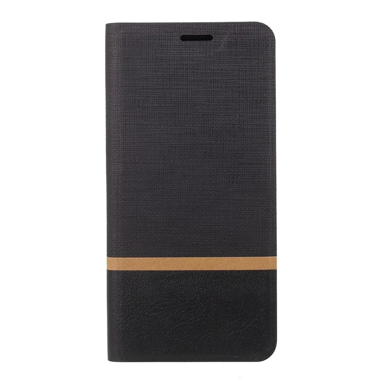Cross Texture Card Holder Stand Leather Cell Phone Case for OnePlus 6 - Black