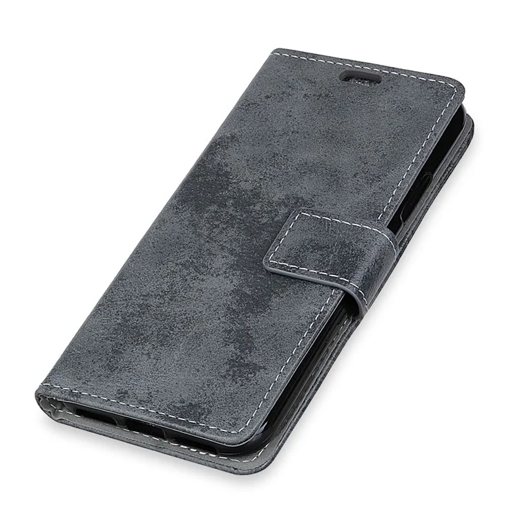 Vintage Style PU Leather Wallet Flip Stand Case for OnePlus 6 - Grey