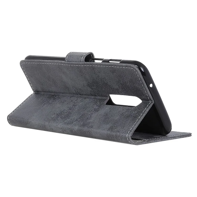 Vintage Style PU Leather Wallet Flip Stand Case for OnePlus 6 - Grey