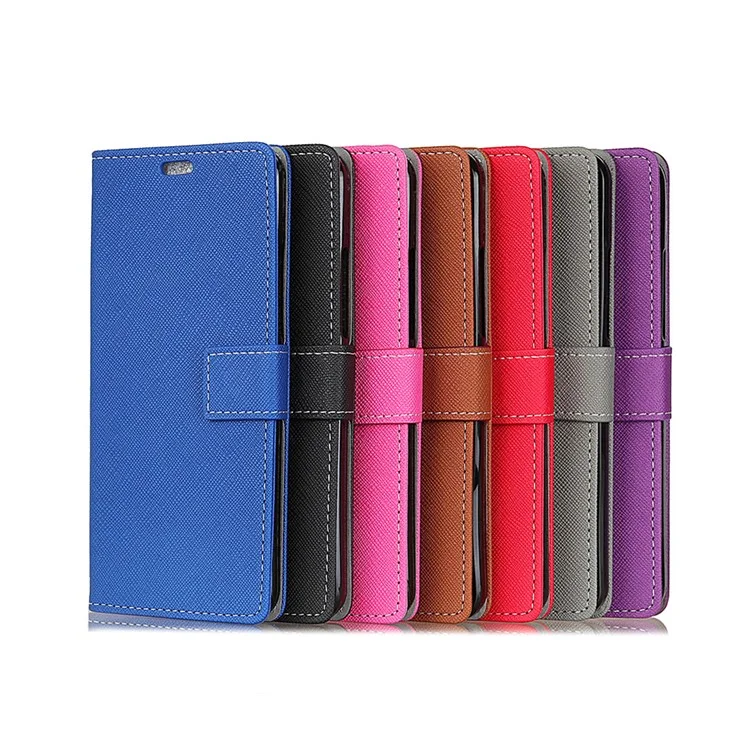 For OnePlus 6 Cross Texture Wallet Leather Stand Cover - Black