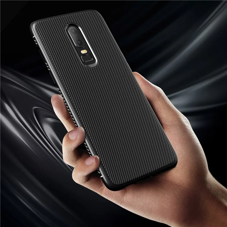 Twill Texture Slim Soft TPU Mobile Phone Case for OnePlus 6 - Black