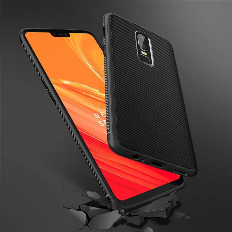 Twill Texture Slim Soft TPU Mobile Phone Case for OnePlus 6 - Black