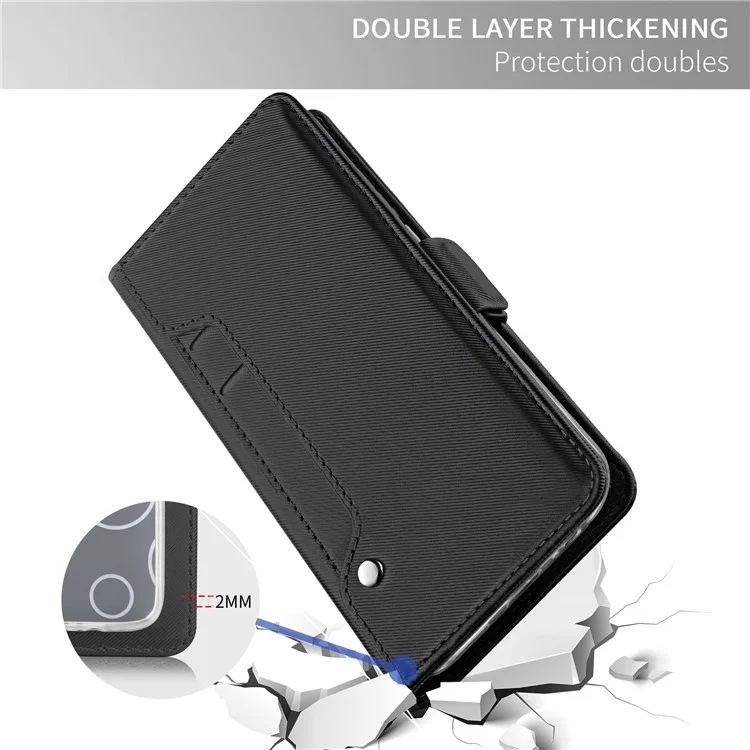 For OnePlus 6 Leather Wallet Stand Case with Card Holder and Makeup Mirror - Black