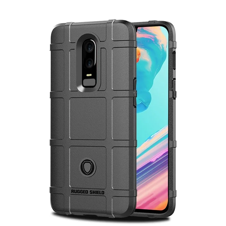 For OnePlus 6 Rugged Shield Series Soft Silicone Shock Absorption Matte Mobile Phone Case Accessory - Black