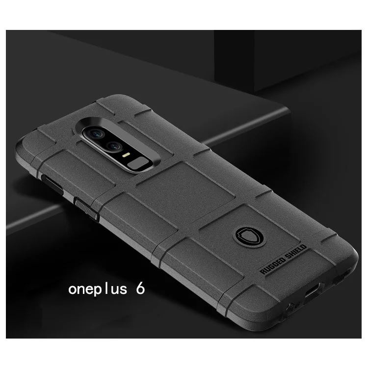 For OnePlus 6 Rugged Shield Series Soft Silicone Shock Absorption Matte Mobile Phone Case Accessory - Black