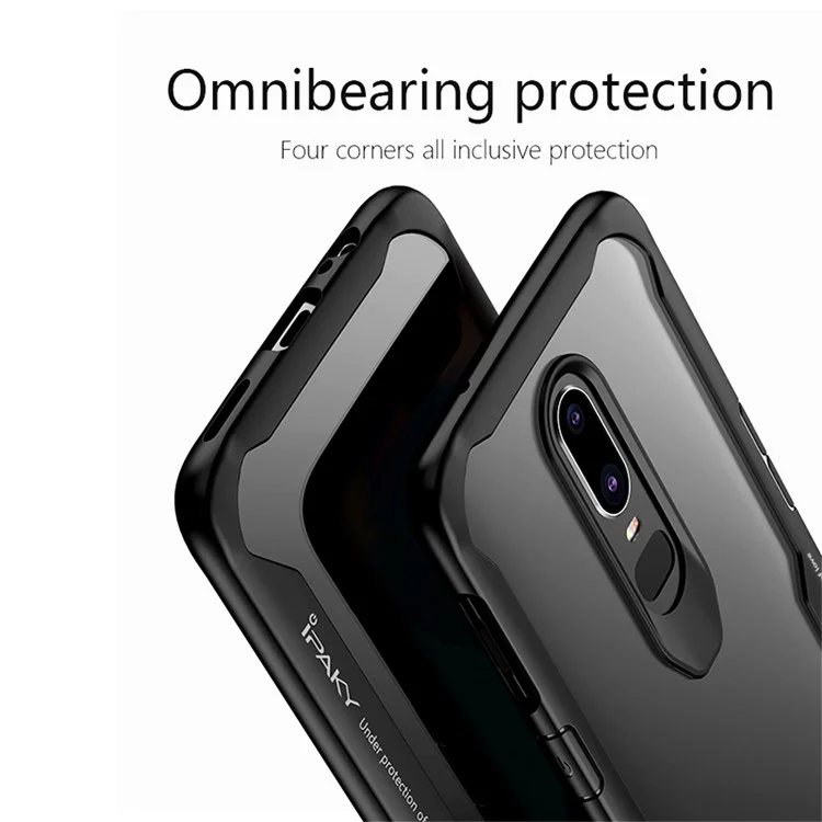 IPAKY Anti-drop PC + TPU Hybrid  Phone Case Accessory for OnePlus 6 - Black
