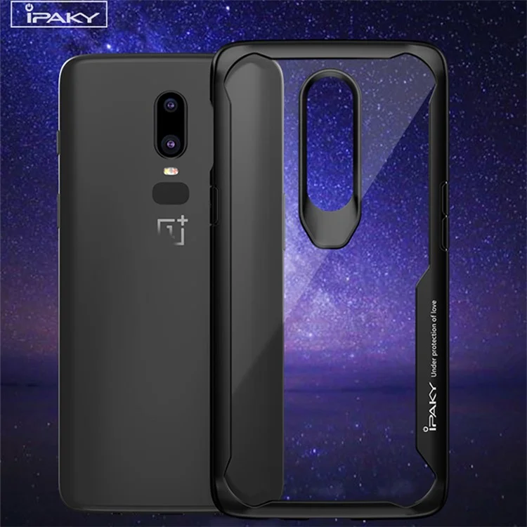 IPAKY Anti-drop PC + TPU Hybrid  Phone Case Accessory for OnePlus 6 - Black