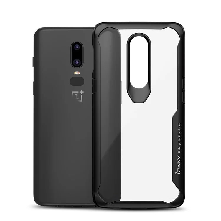 IPAKY Anti-drop PC + TPU Hybrid  Phone Case Accessory for OnePlus 6 - Black
