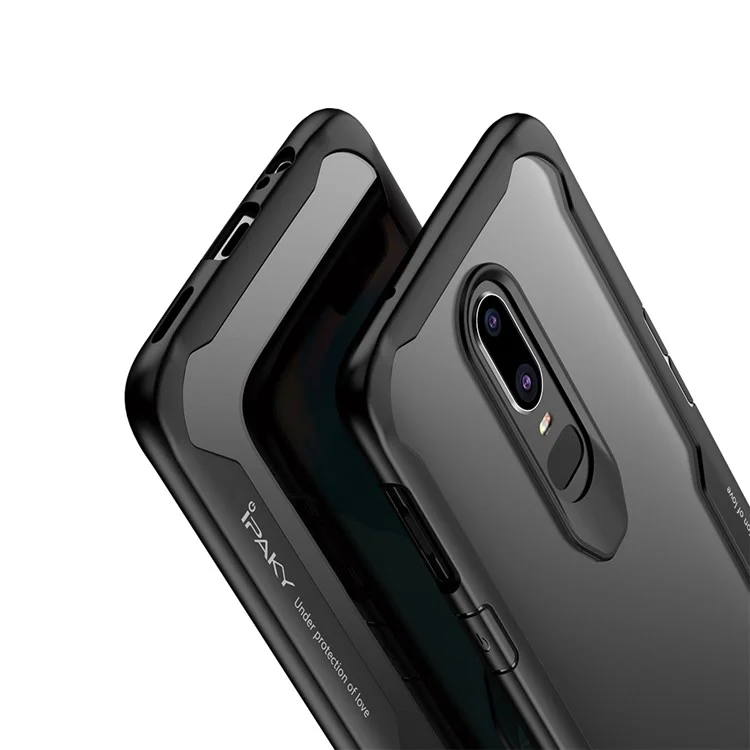 IPAKY Anti-drop PC + TPU Hybrid  Phone Case Accessory for OnePlus 6 - Black