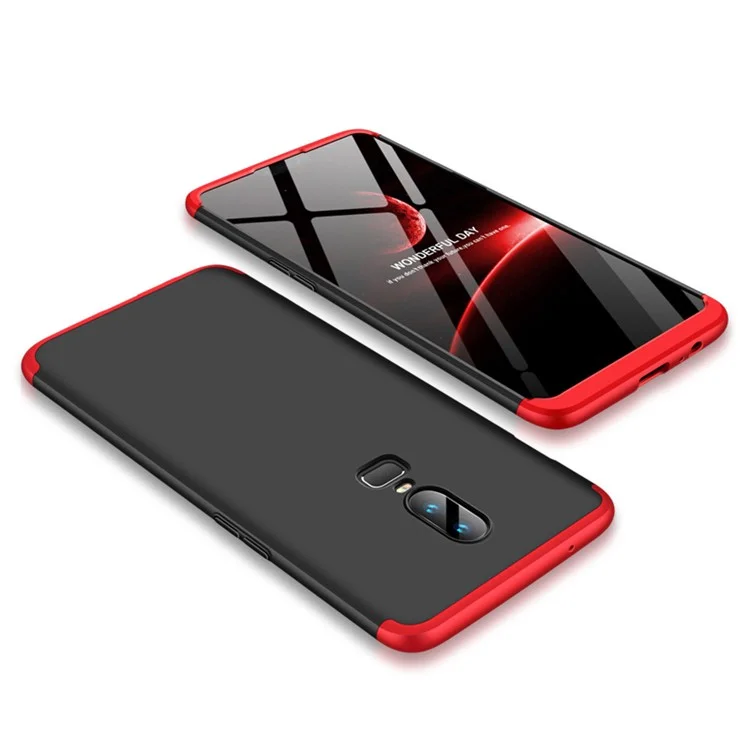 GKK Detachable 3-piece Matte PC Hard Case for OnePlus 6 - Black / Red